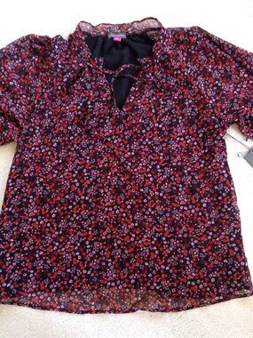 Vince Camuto Black Floral Peasant Blouse - small -- NWT